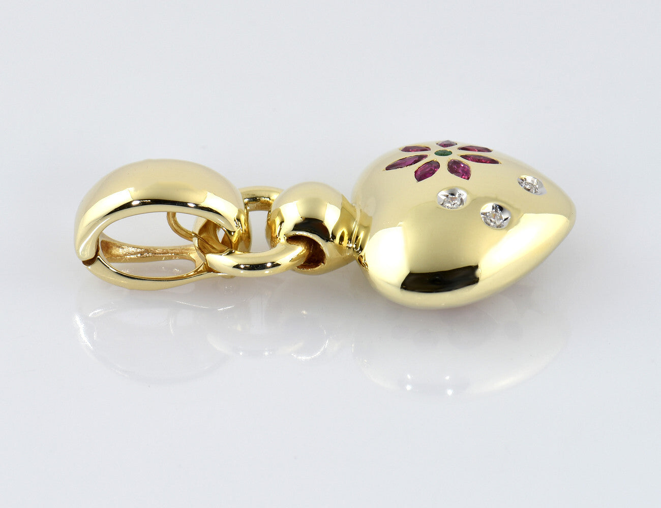 Anhänger Herz Rubin Smaragd 585/000 14 K Gelbgold 3 Diamanten zus. 0,03 ct