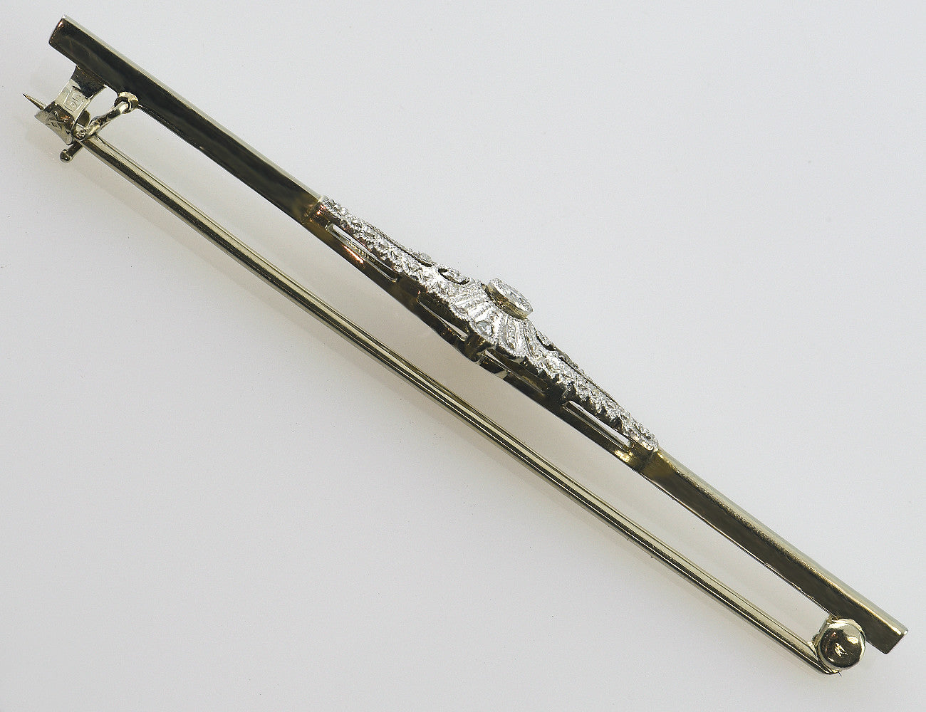 Antike Brosche 585/000 14 K Weißgold mit 5 Diamanten zus. 0,04 ct