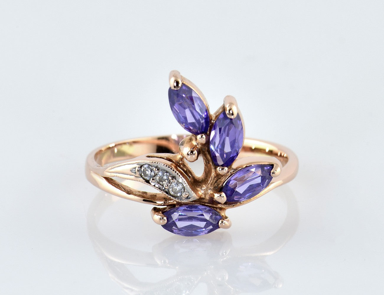 Ring Amethyst Synthese 585/000 14 K Rotgold Zirkonia