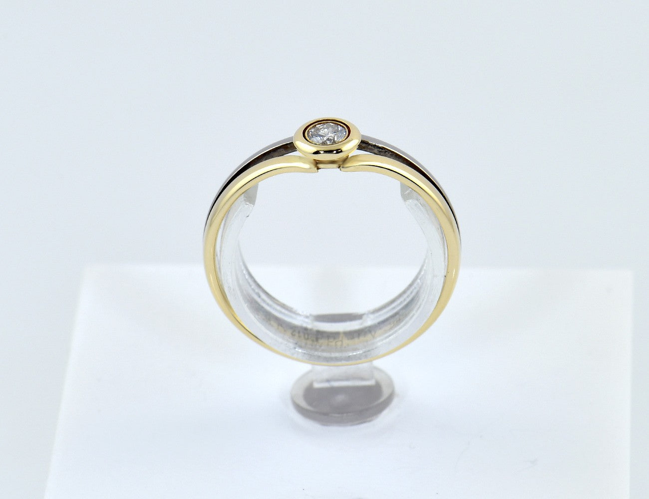 Diamant Solitär Ring 585/000 14 K Gelbgold Paladium Brillant 0,12 ct