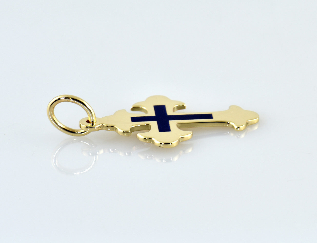 Anhänger Kreuz Kaltemaille blau 585/000 14 K Gelbgold