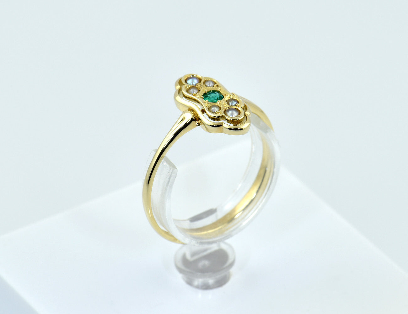 Ring Smaragd Flussperle 585/000 14 K Gelbgold