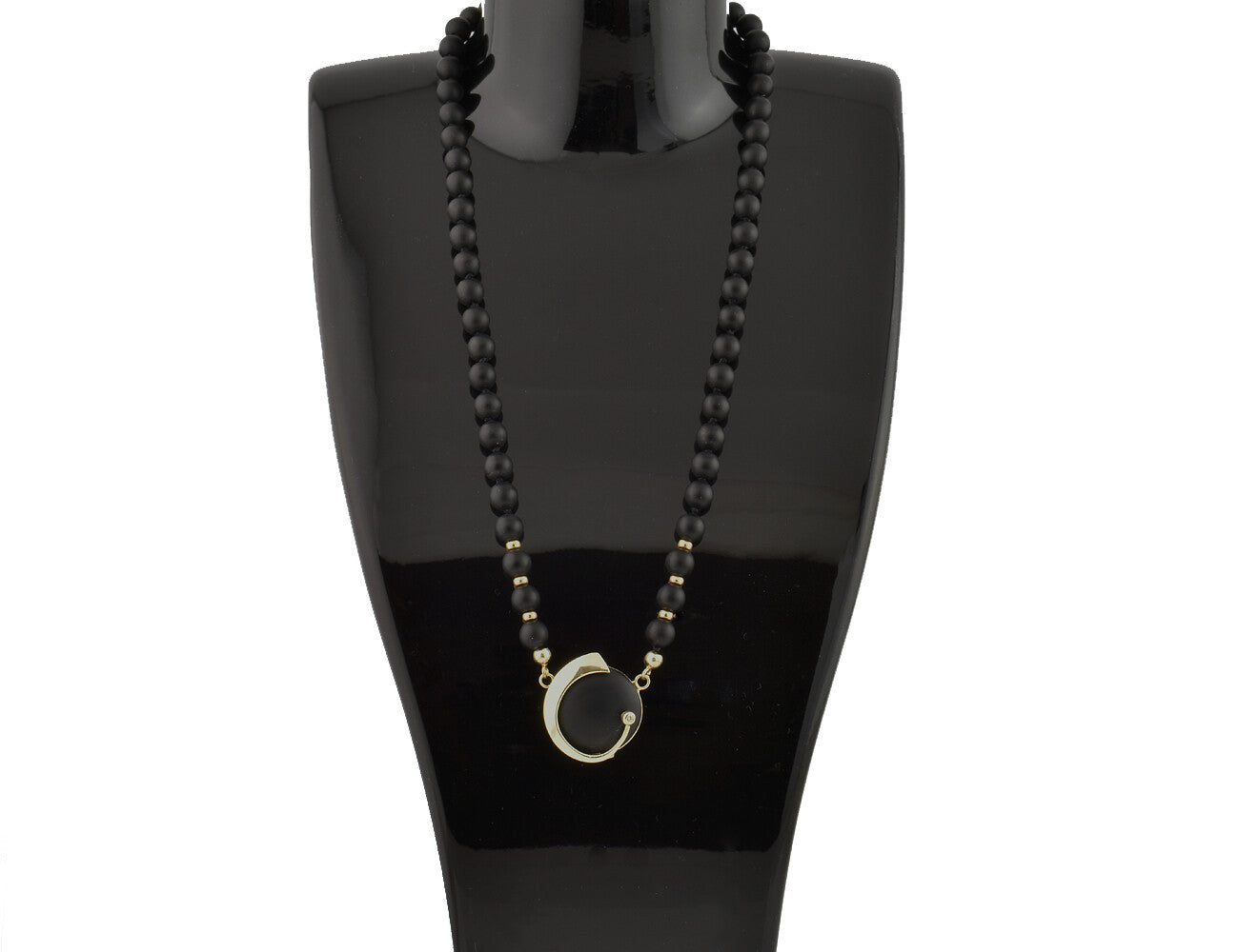 Onyx Kette mit Anhänger 585/000 14 K Gelbgold, Diamant 0,02 ct, 43 cm lang