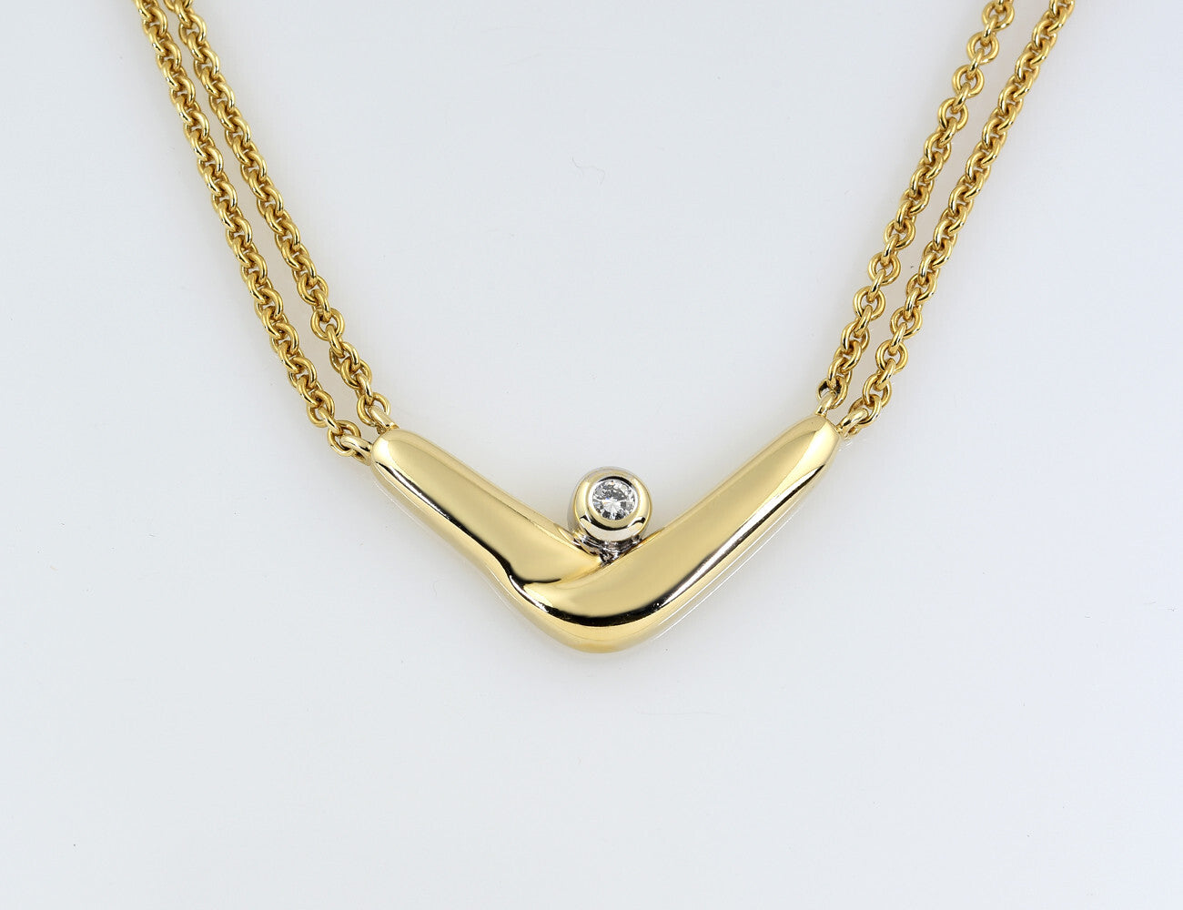 Kette 585/000 14 K Gelbgold Collier 1 Brillant 0,05 ct, 43,5 cm lang