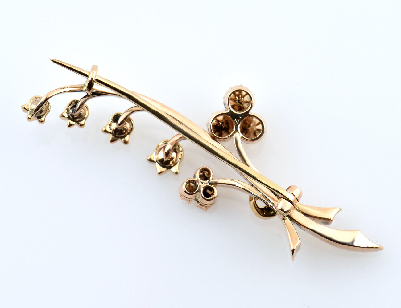 Antike Brosche 585/000 14 K Gelbgold mit Diamantrosen