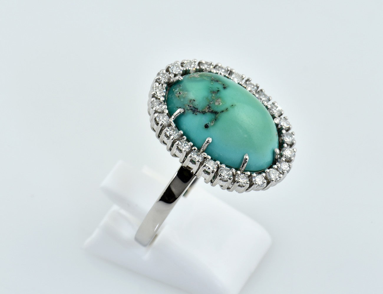 Ring Türkis Diamant 585/000 14 K Weißgold 24 Brillanten zus. 0,85 ct