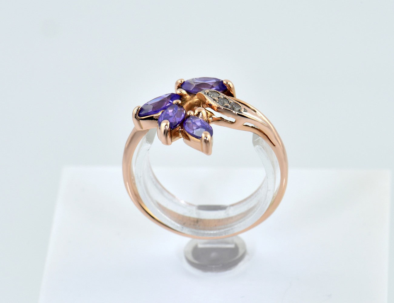Ring Amethyst Synthese 585/000 14 K Rotgold Zirkonia