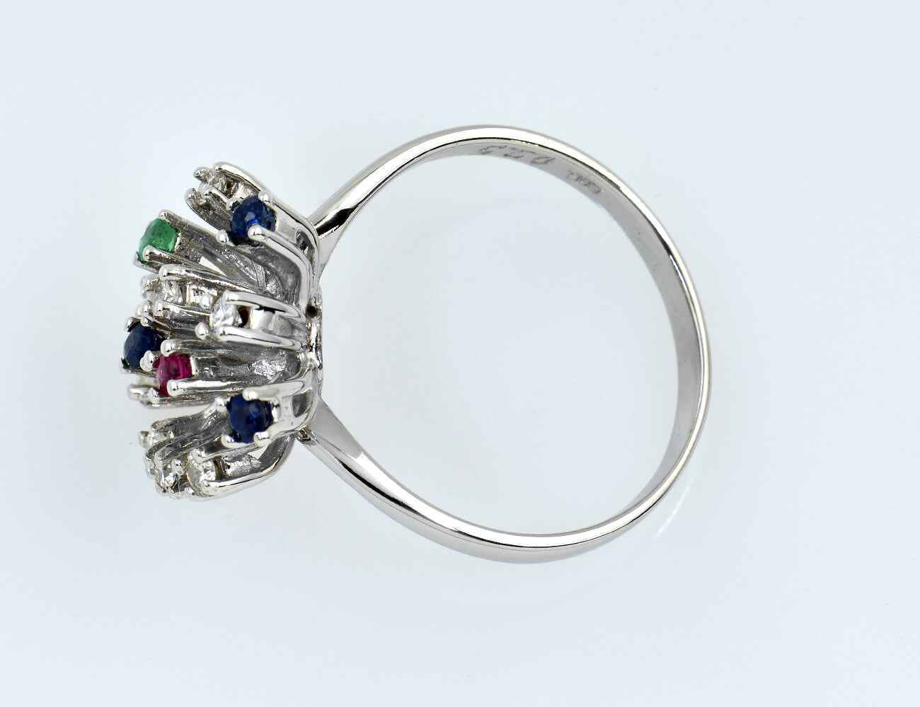 Ring Smaragd Saphir Rubin 585/000 14 K Weißgold 8 Brillanten zus. 0,25 ct