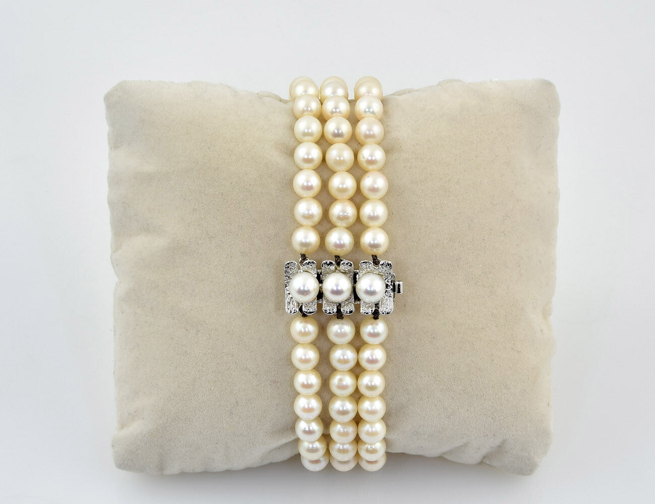 Perlen Armband 3-reihig 19 cm 585/000 14 K Weißgoldschloss