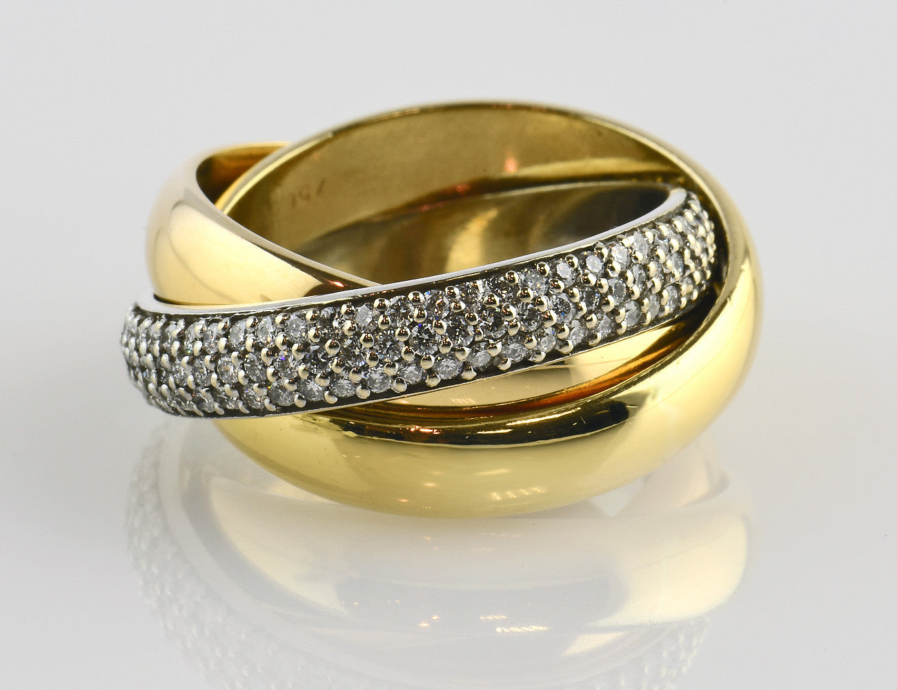 Diamond ring 750 18 K white gold, yellow gold, rose gold 160 diamonds total 1.00 ct