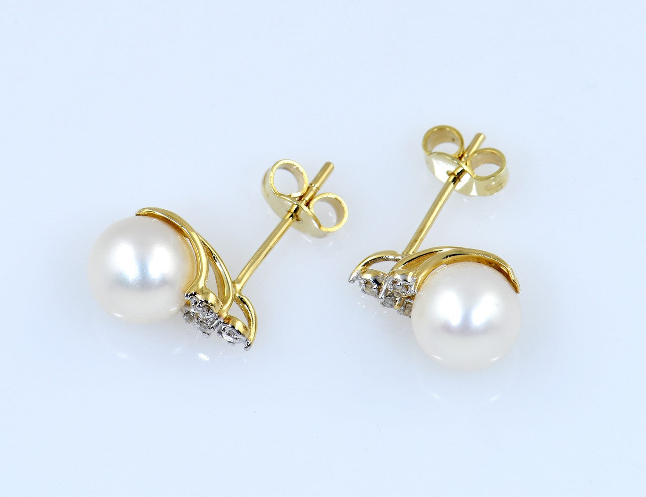 Ohrringe Akoya Perle 585/000 14 K Gelbgold Ohrstecker 8 Diamanten