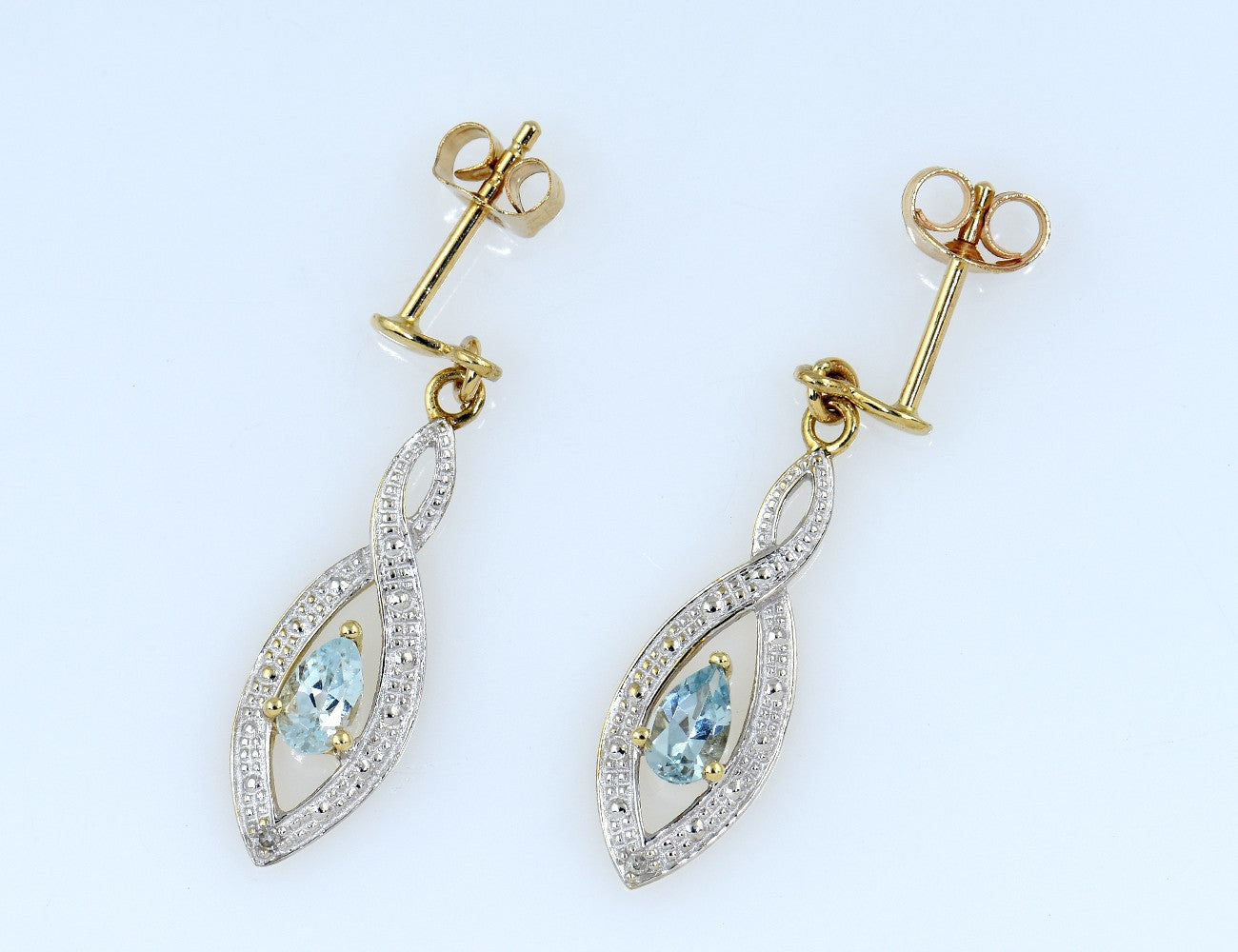 Ohrstecker Hänger Topas 375/000 9 K Gelbgold, 2 Diamanten zus. 0,01 ct