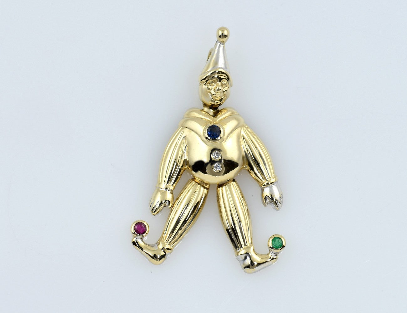 Anhänger Clown Smaragd Rubin Saphir 585/000 14 K Gelbgold 2 Diamanten