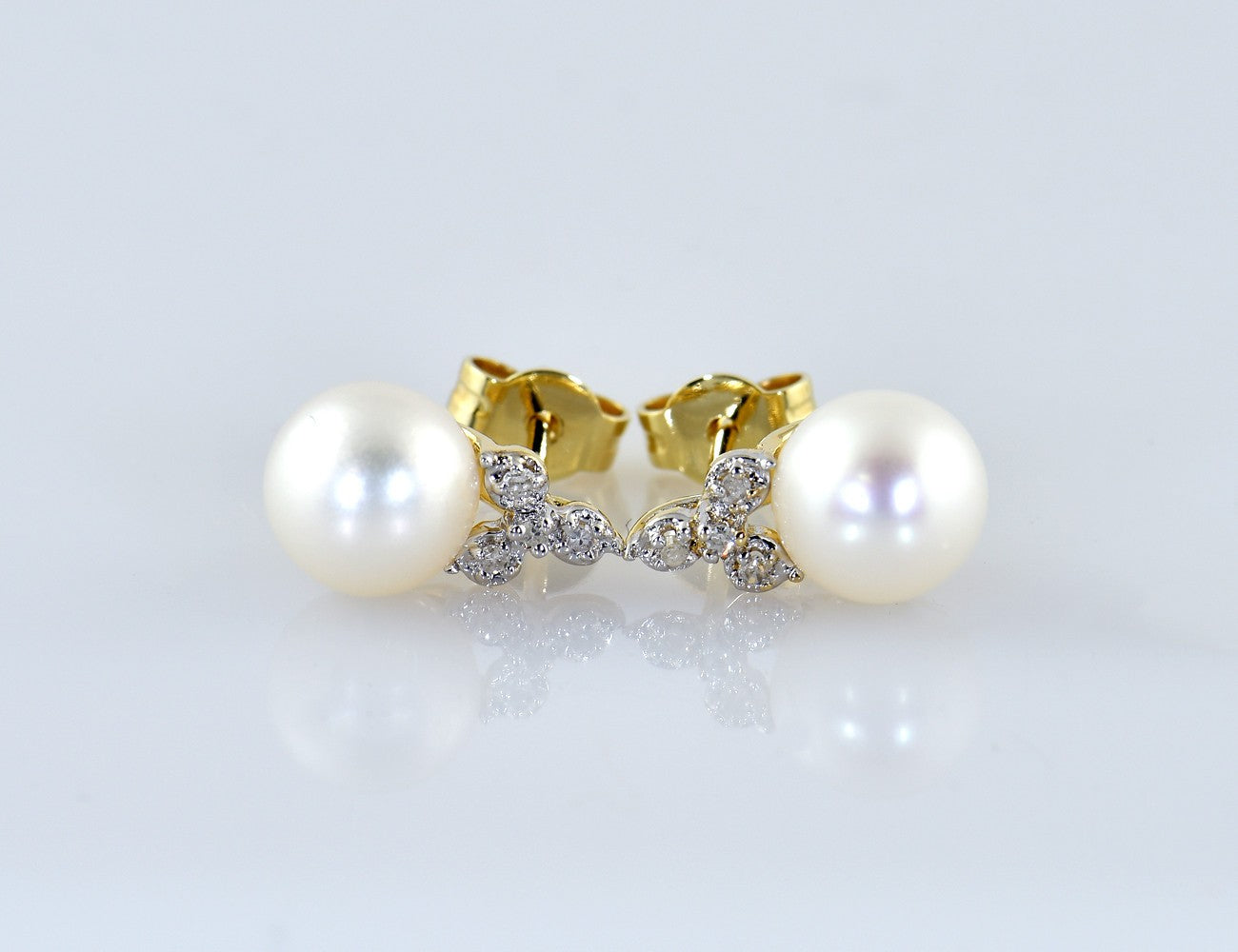 Ohrringe Akoya Perle 585/000 14 K Gelbgold Ohrstecker 8 Diamanten