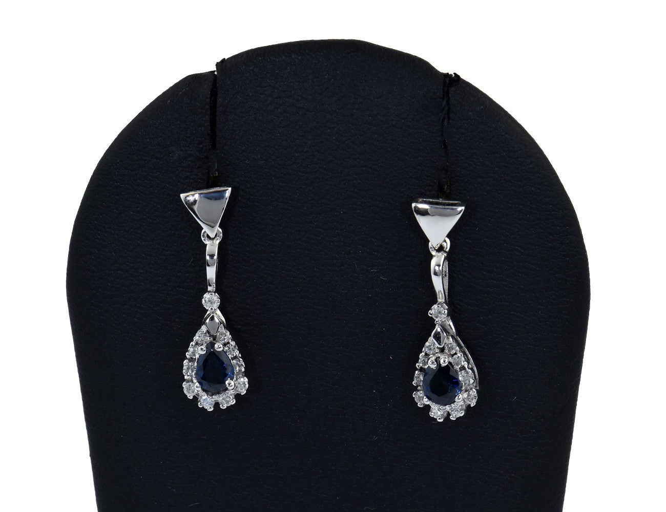 Ohrstecker Hänger Saphir 333/000 8 K Weißgold 22 Diamanten zus. 0,20 ct