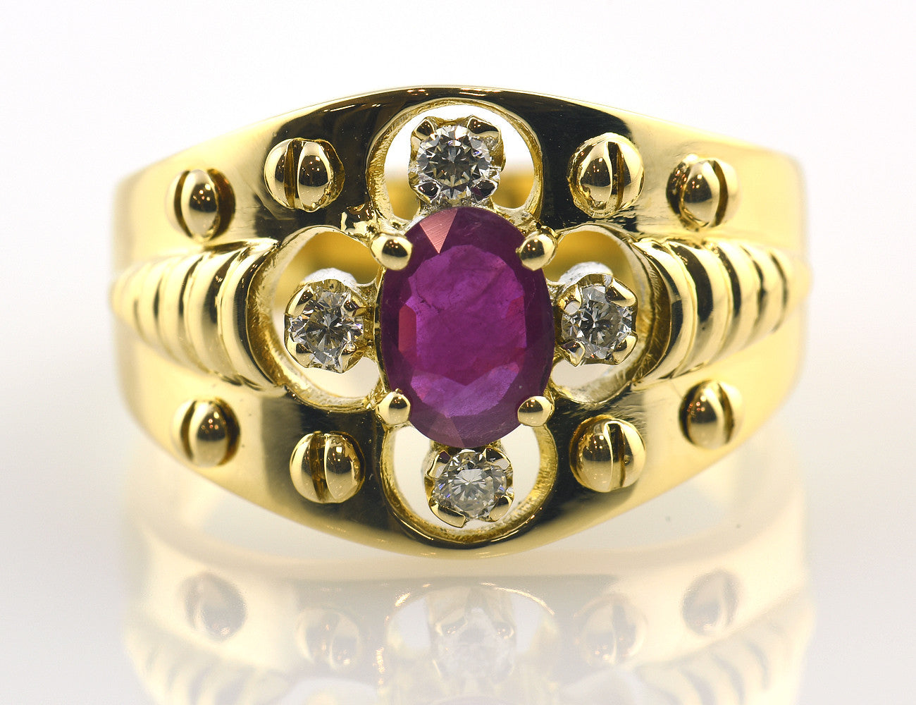 Rubin Diamant Ring 750 18 K Gelbgold 4 Brillanten insgesamt 0,16 ct