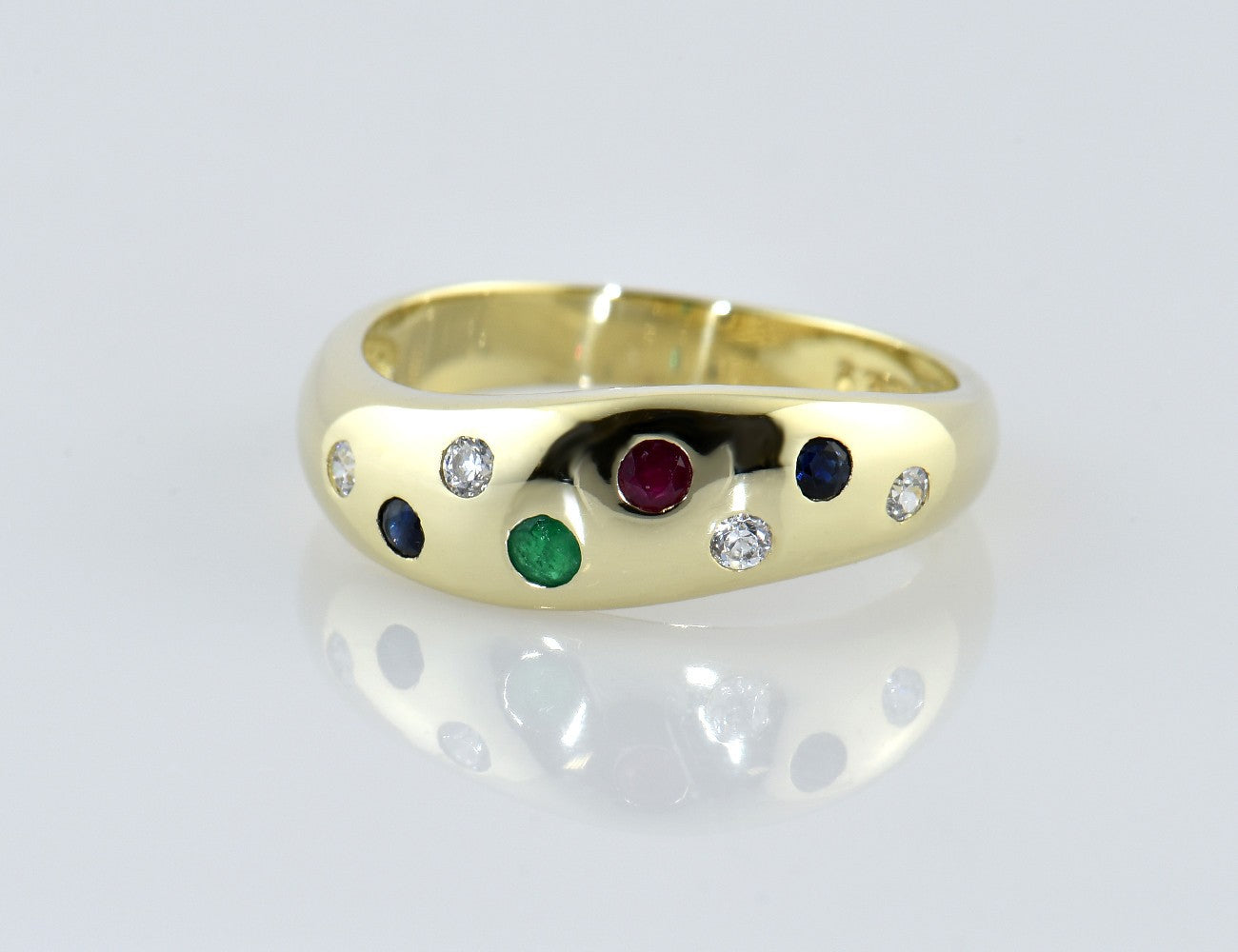 Ring, Saphir, Rubin, Smaragd 333/000 8 K Gelbgold Zirkonia
