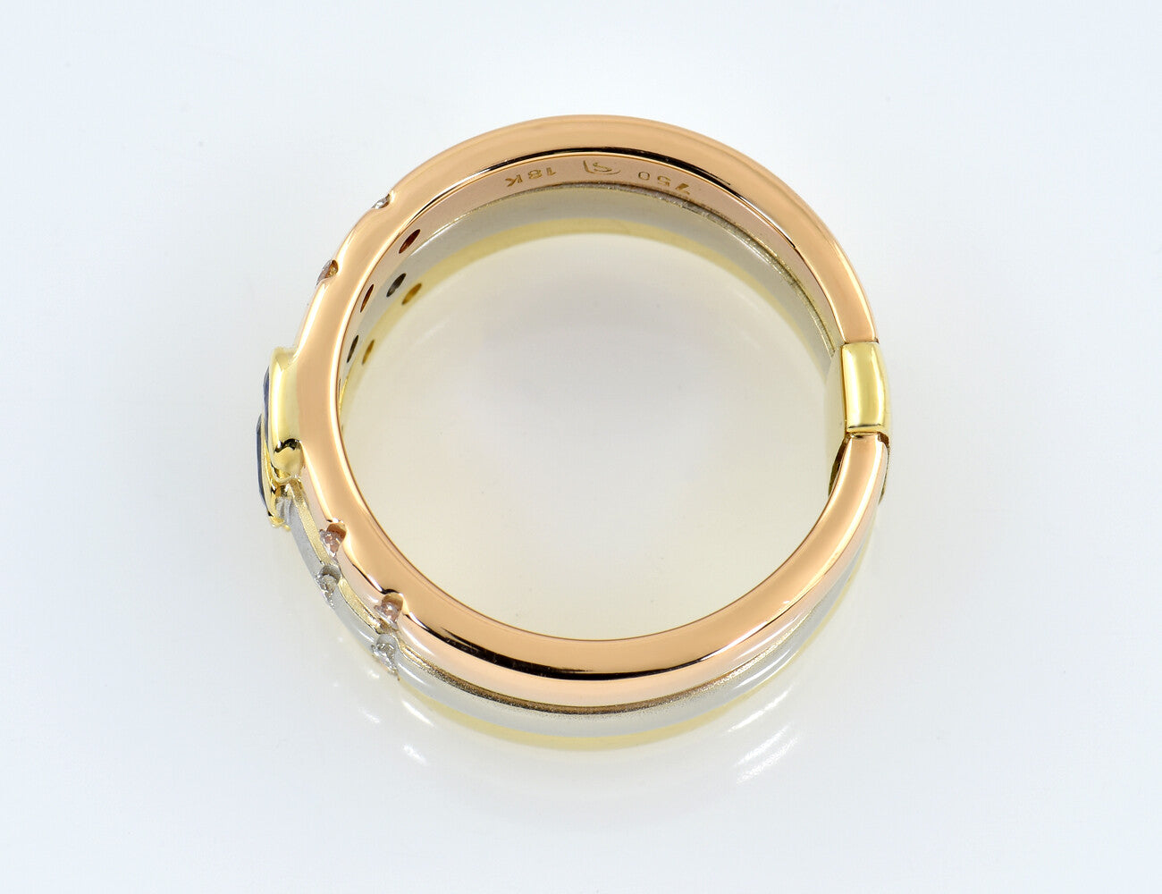 Saphir Diamant Ring 750/000 18 K Gold Tricolor 12 Brillanten zus. 0,20 ct