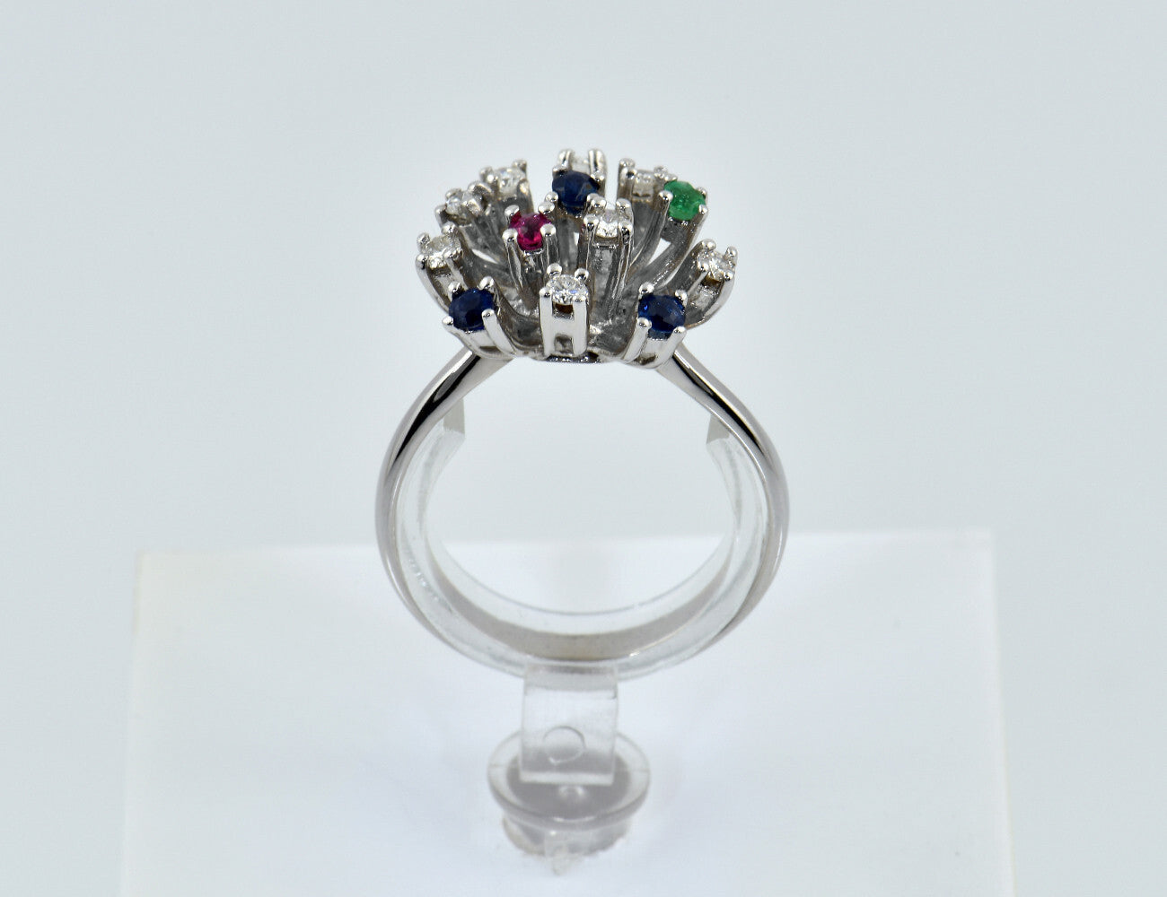 Ring Smaragd Saphir Rubin 585/000 14 K Weißgold 8 Brillanten zus. 0,25 ct