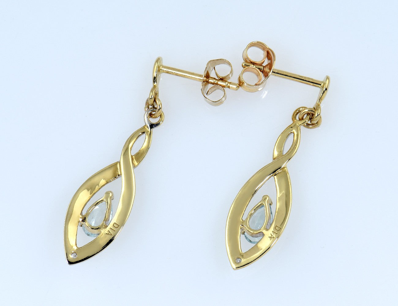 Ohrstecker Hänger Topas 375/000 9 K Gelbgold, 2 Diamanten zus. 0,01 ct