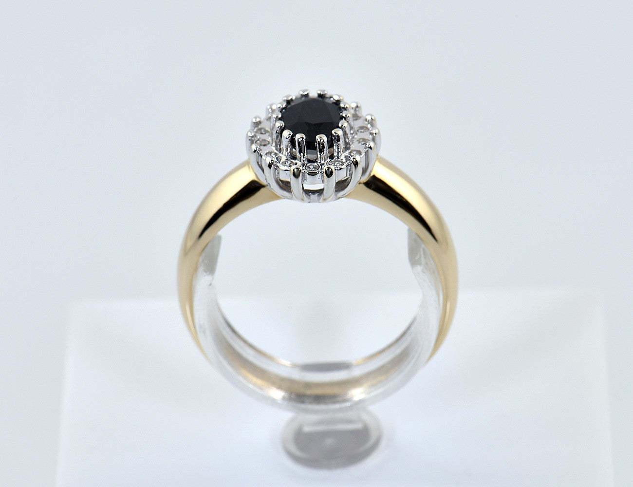 Saphir Diamant Ring 585/000 14 K Gelbgold 14 Brillanten zus. 0,15 ct