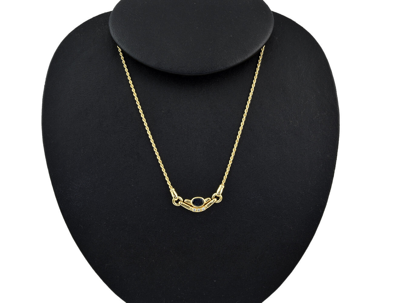 Kette Saphir 750/000 18 K Gelbgold 3 Brillanten zus. 0,06 ct 39 cm lang