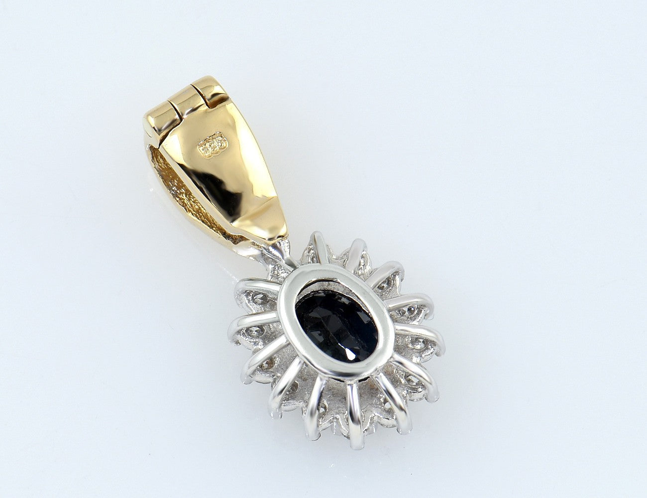 Anhänger Saphir Diamant 585/000 14 K Gelbgold, 13 Brillanten zus. 0,24 ct