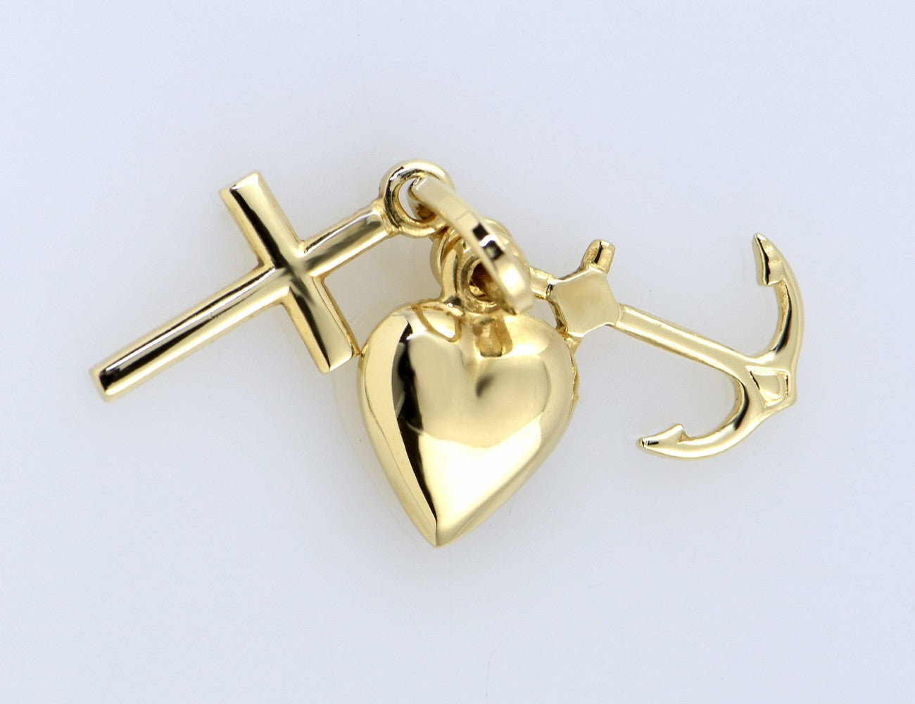 Kleiner Anhänger Glaube Liebe Hoffnung 585/000 14 K Gelbgold Herz, Kreuz, Anker