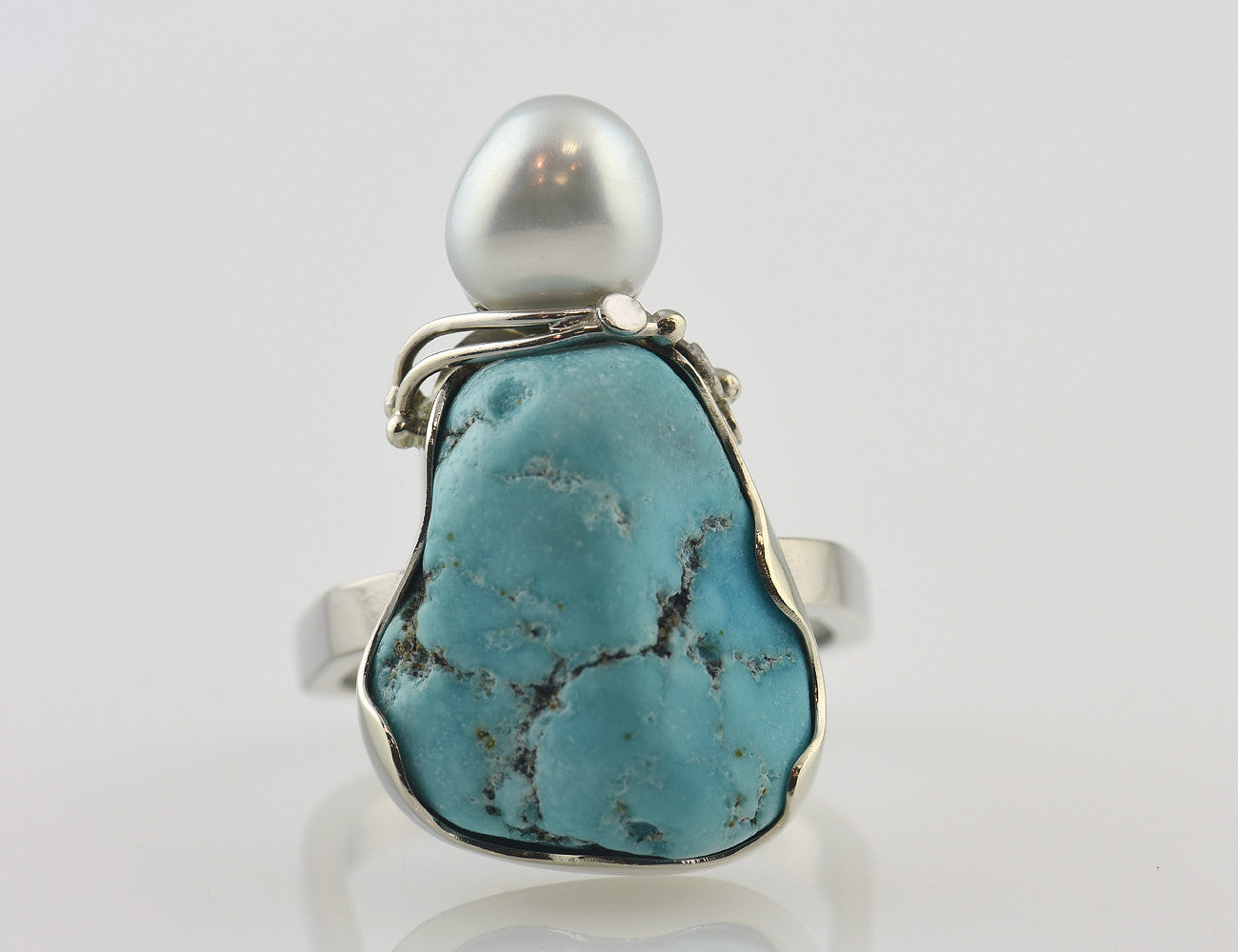 Ring Zuchtperle, Türkis 585 14 K Weißgold