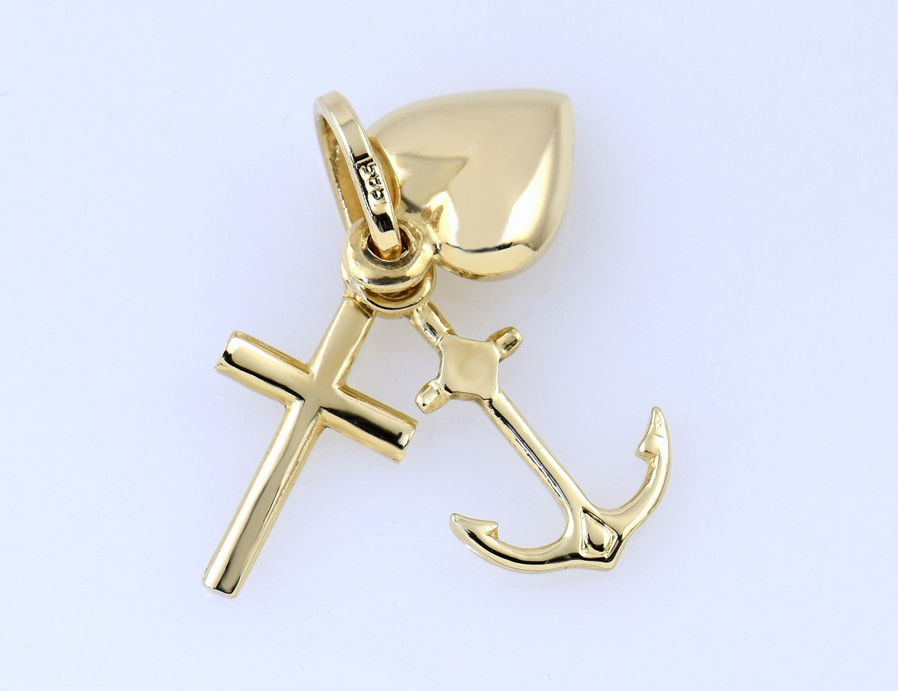 Kleiner Anhänger Glaube Liebe Hoffnung 585/000 14 K Gelbgold Herz, Kreuz, Anker