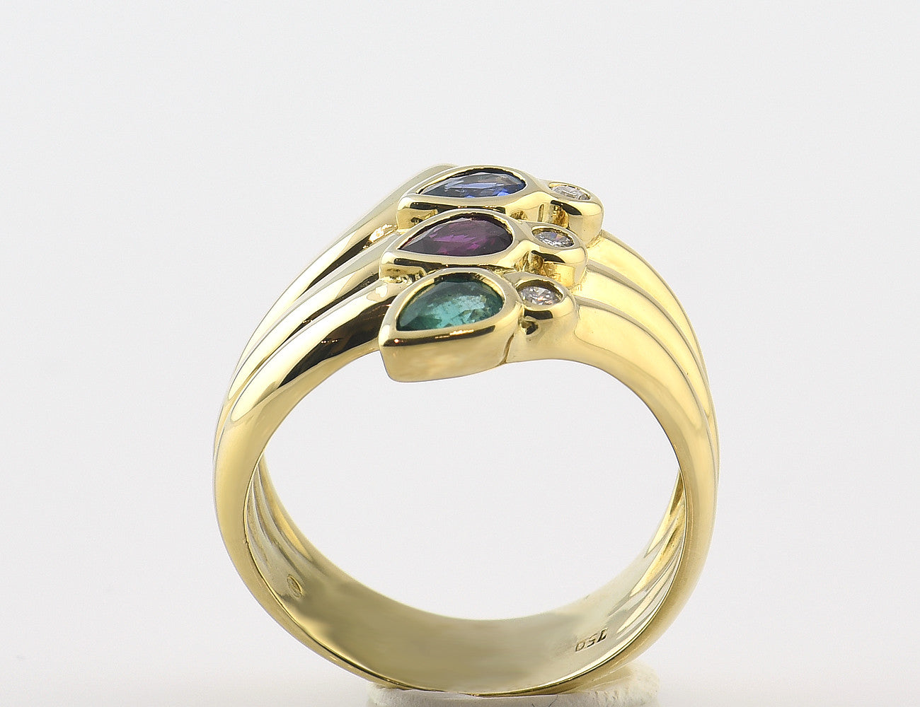 Ring Dia Saphir Rubin Smaragd 585/000 14 K Gelbgold 3 Brillanten zus. 0,09 ct