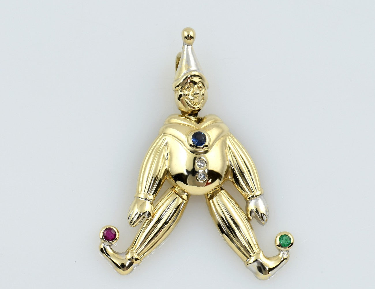 Anhänger Clown Smaragd Rubin Saphir 585/000 14 K Gelbgold 2 Diamanten
