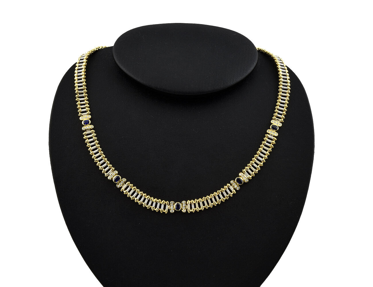 Kette Saphir 750/000 18 K Weiß-/Gelbgold 40 Brillanten zus. 0,60 ct 45 cm lang