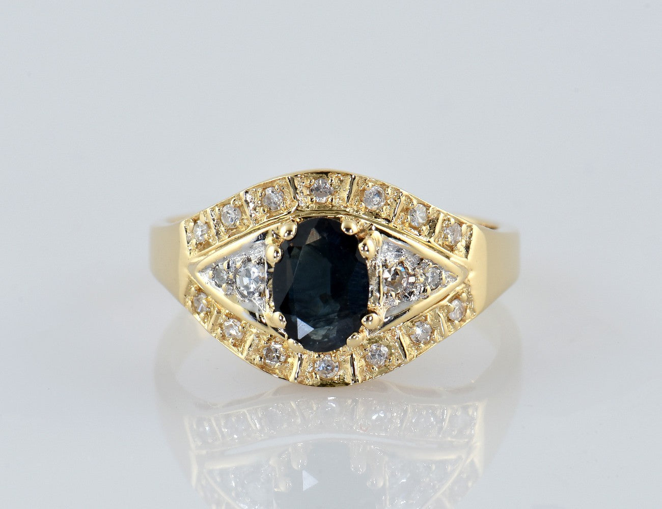 Saphir Diamant Ring 585/000 14 K Gelbgold 18 Diamanten zus. 0,20 ct