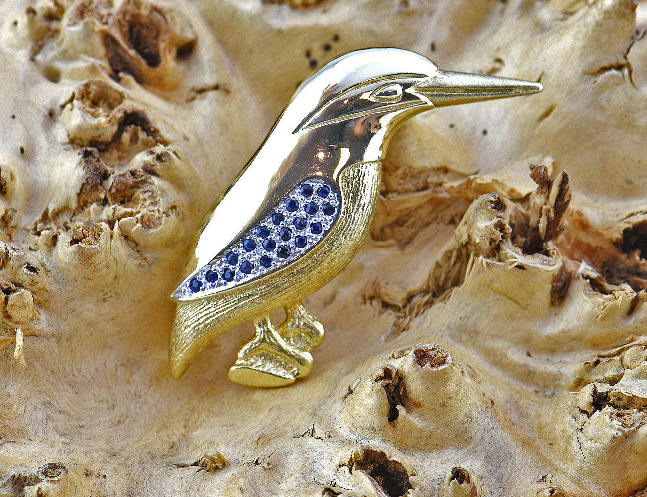 Brosche Vogel 585 14 K Gelbgold Saphir