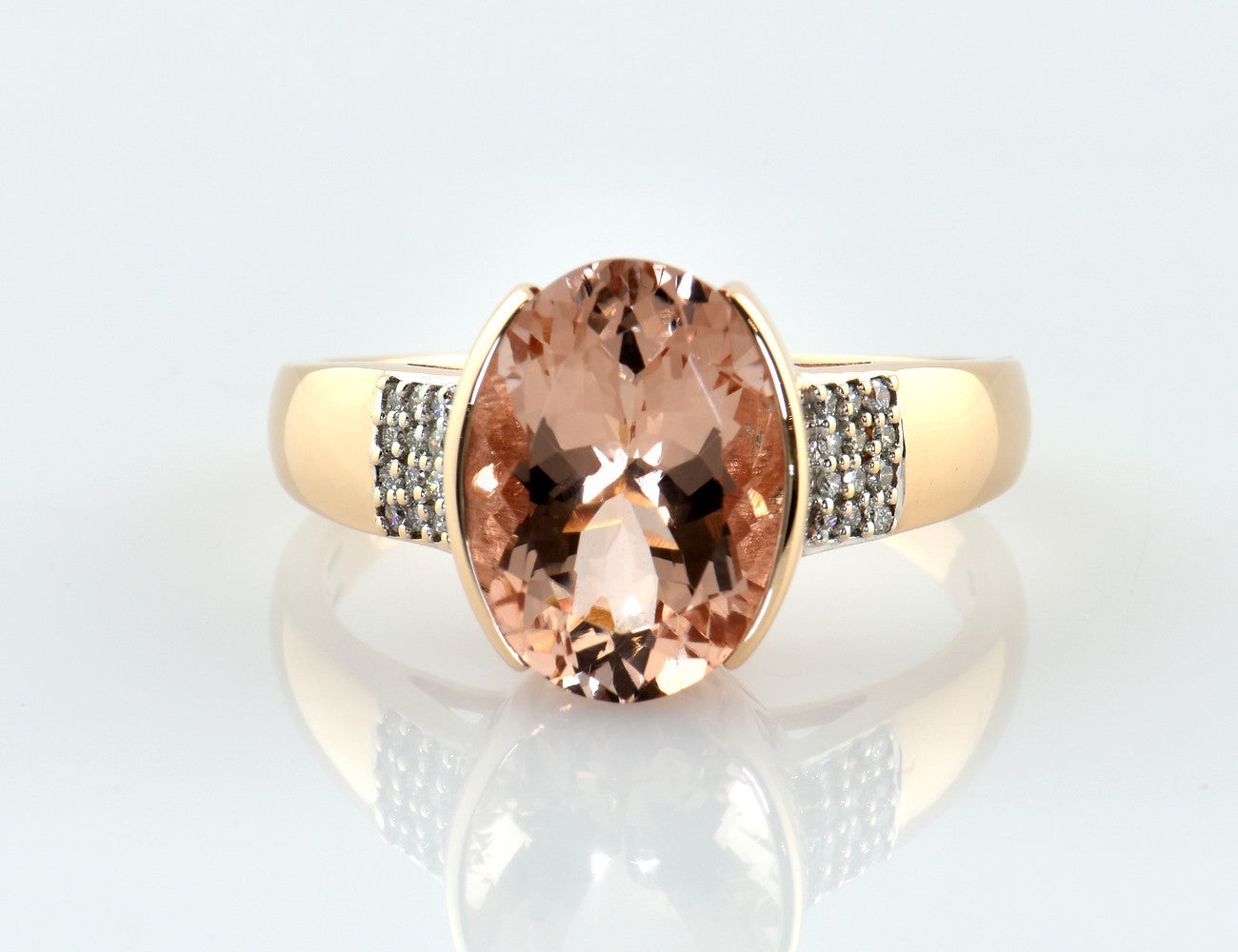 Ring Morganit Diamant 585/000 14 K Rotgold 24 Brillanten zus. 0,24 ct