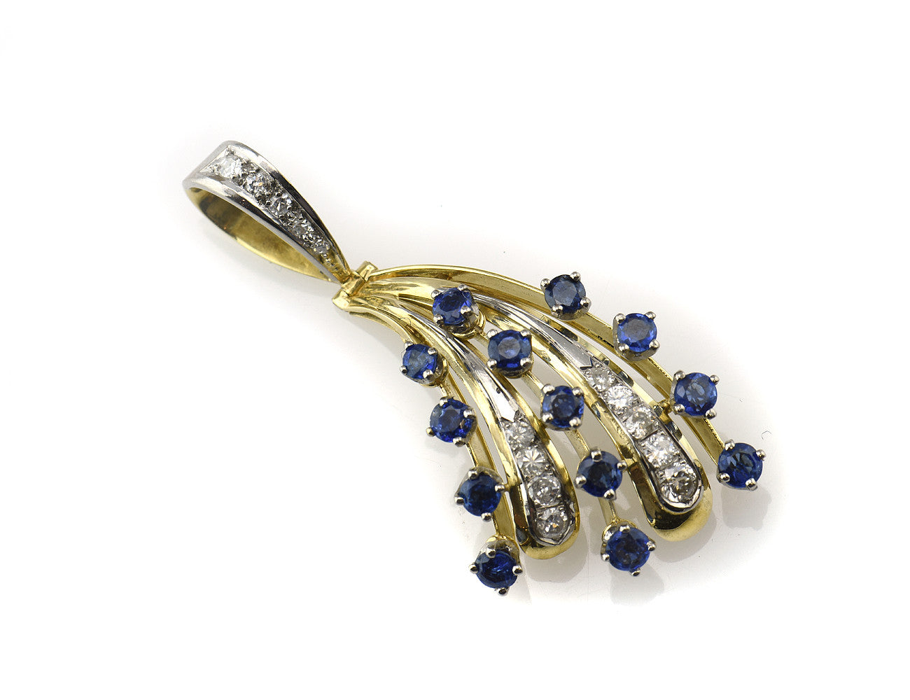 Anhänger 585 14 K Gelbgold / 14 Diamanten zus. 0,57 ct / 13 Saphire