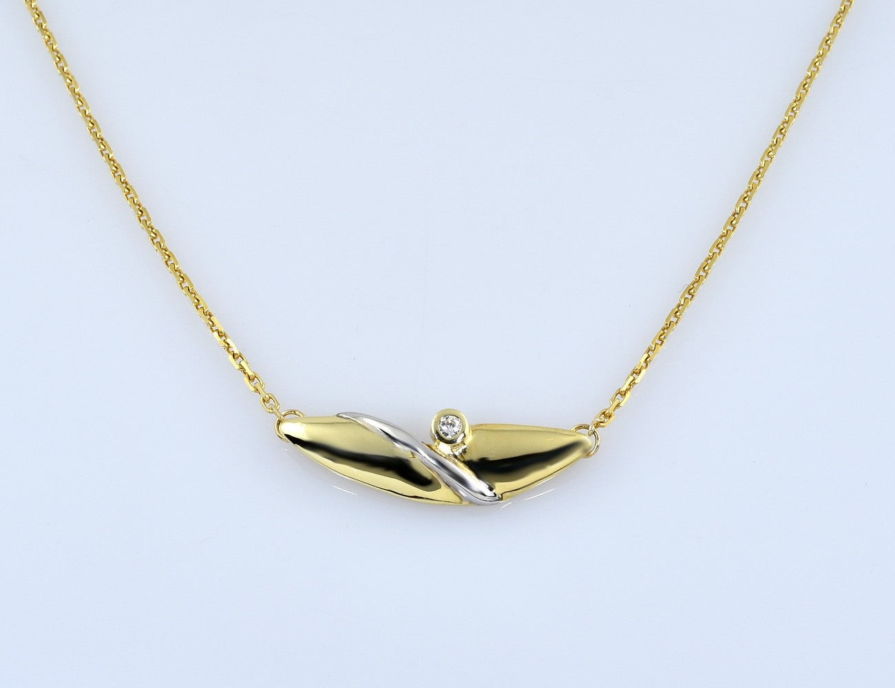 Kette 585/000 14 K Gelbgold Collier 1 Brillant 0,02 ct, 42 cm lang