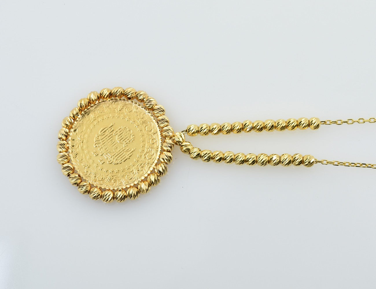 Anhänger Münze 25 Kurush 916/000 Gold mit Kette und Münzfassung 585 - 14 K Gold