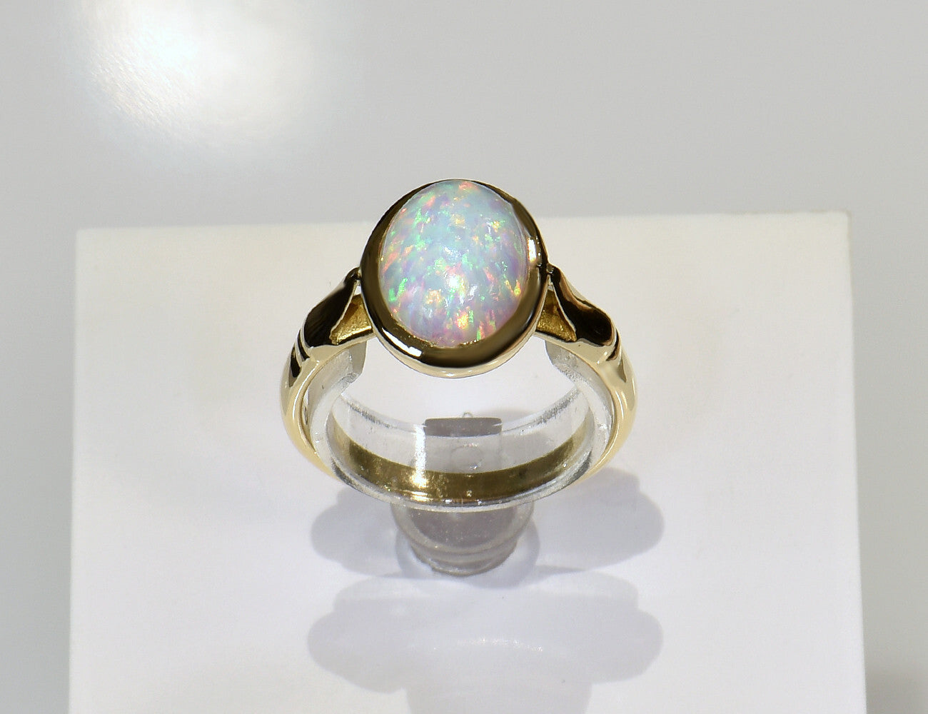Ring Opal Synthese 585/000 14 K Gelbgold