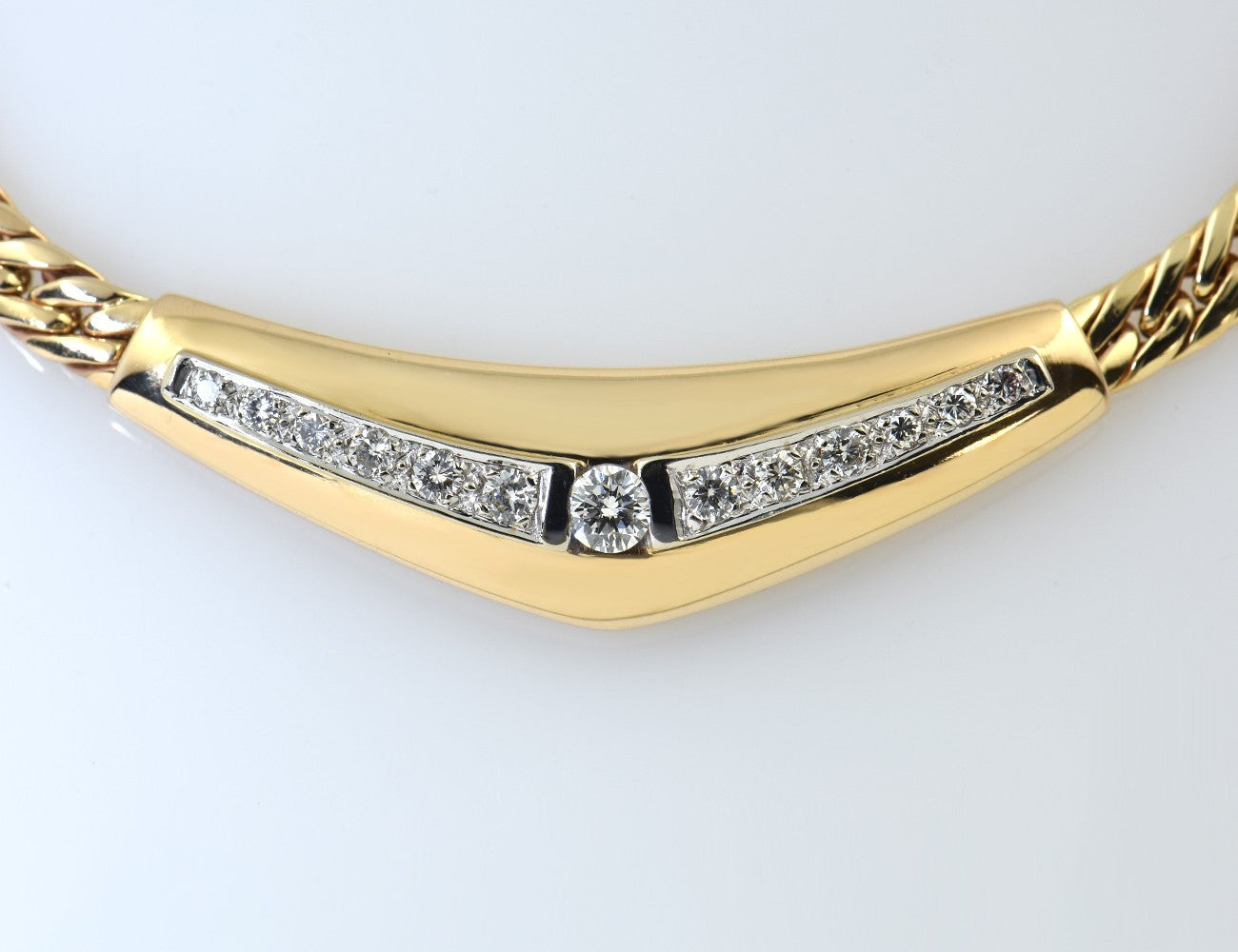 Kette 585/000 14 K Gelbgold Collier 13 Brillanten zus. 0,65 ct, 40 cm lang