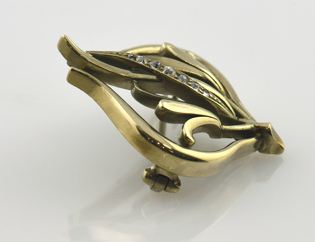 Brosche 585/000 14 K Gelbgold 6 Diamanten zus. 0,10 ct
