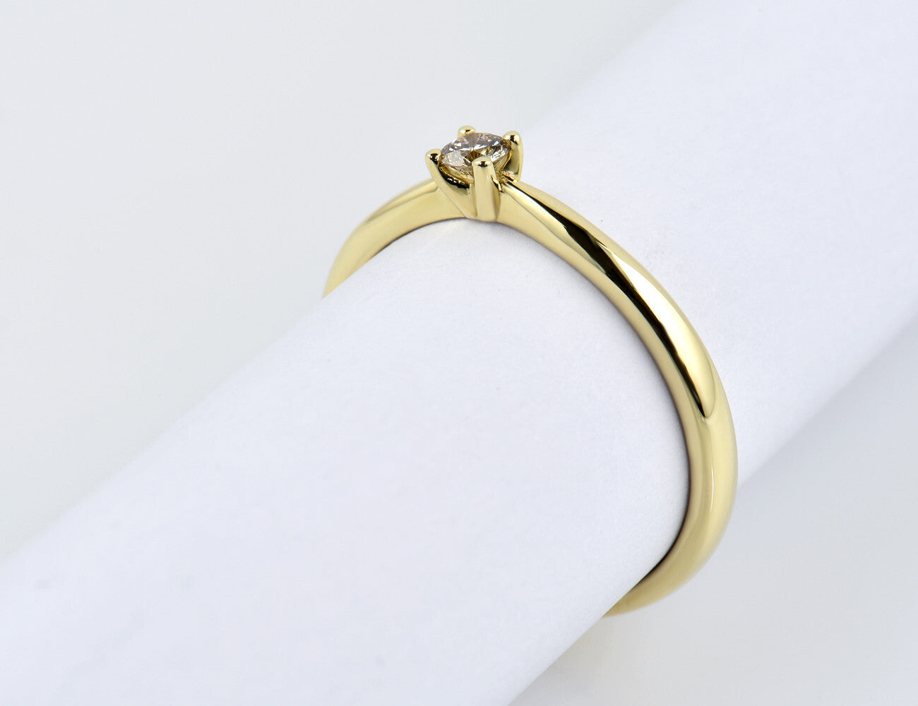 Solitär Diamant Ring 585/000 14 K Gelbgold Brillant 0,12 ct