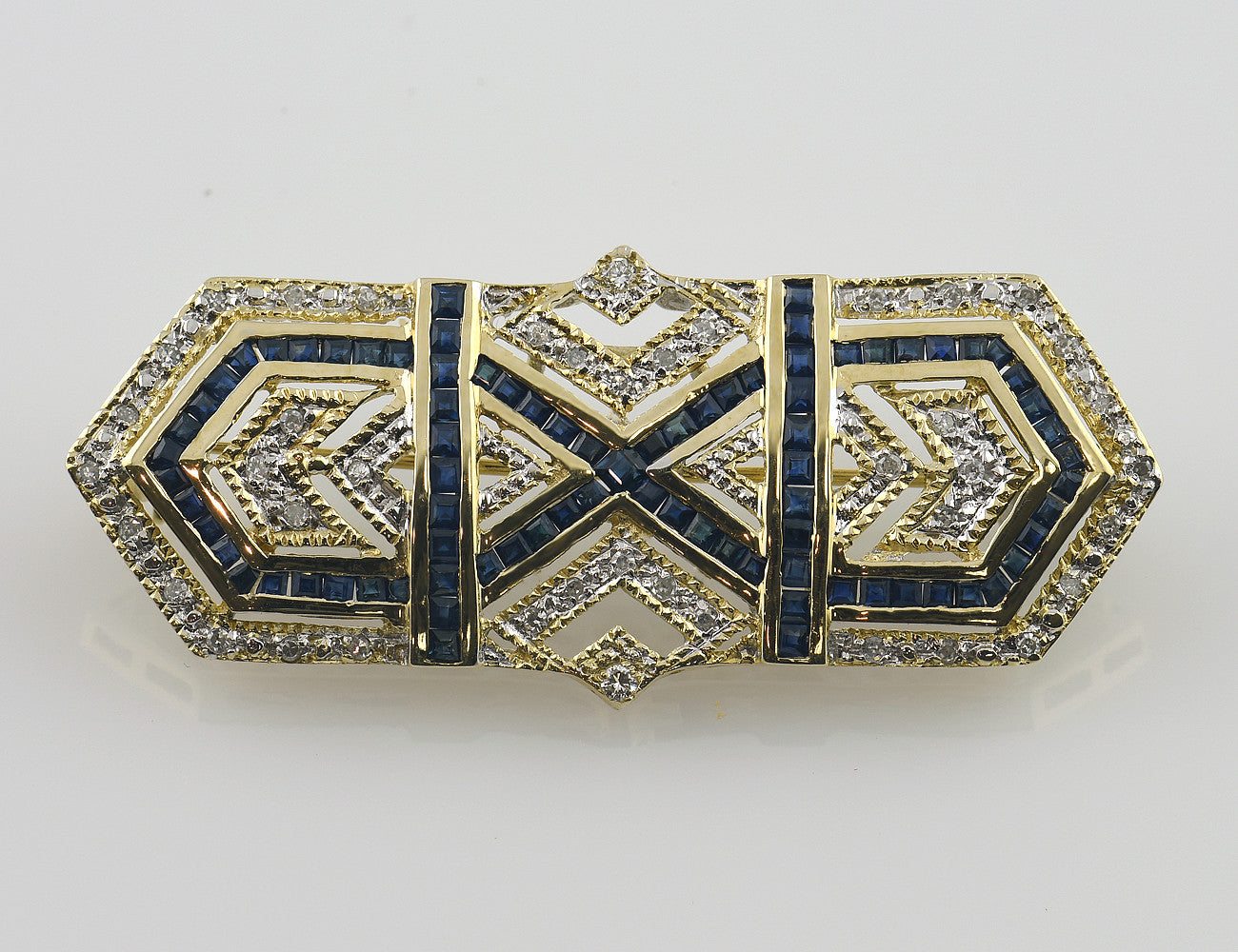 Brosche Saphir 585 14 K Gelbgold 42 Diamanten zus. 0,50 ct