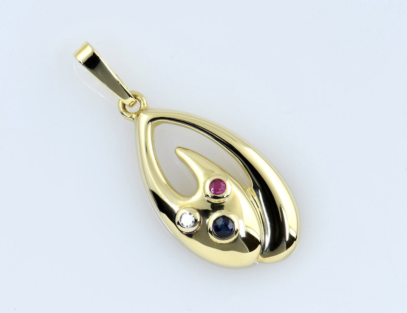 Anhänger Saphir, Rubin 585/000 14 K Gelbgold 1 Diamanten zus. 0,01 ct