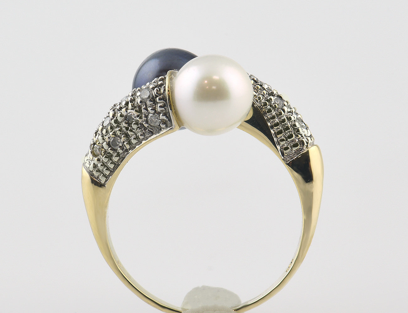 Ring Zuchtperlen 585/000 14 K Gelbgold, 20 Diamanten zus. 0,10 ct