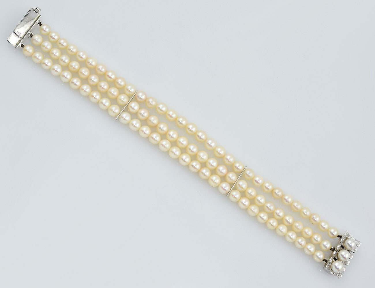 Perlen Armband 3-reihig 19 cm 585/000 14 K Weißgoldschloss