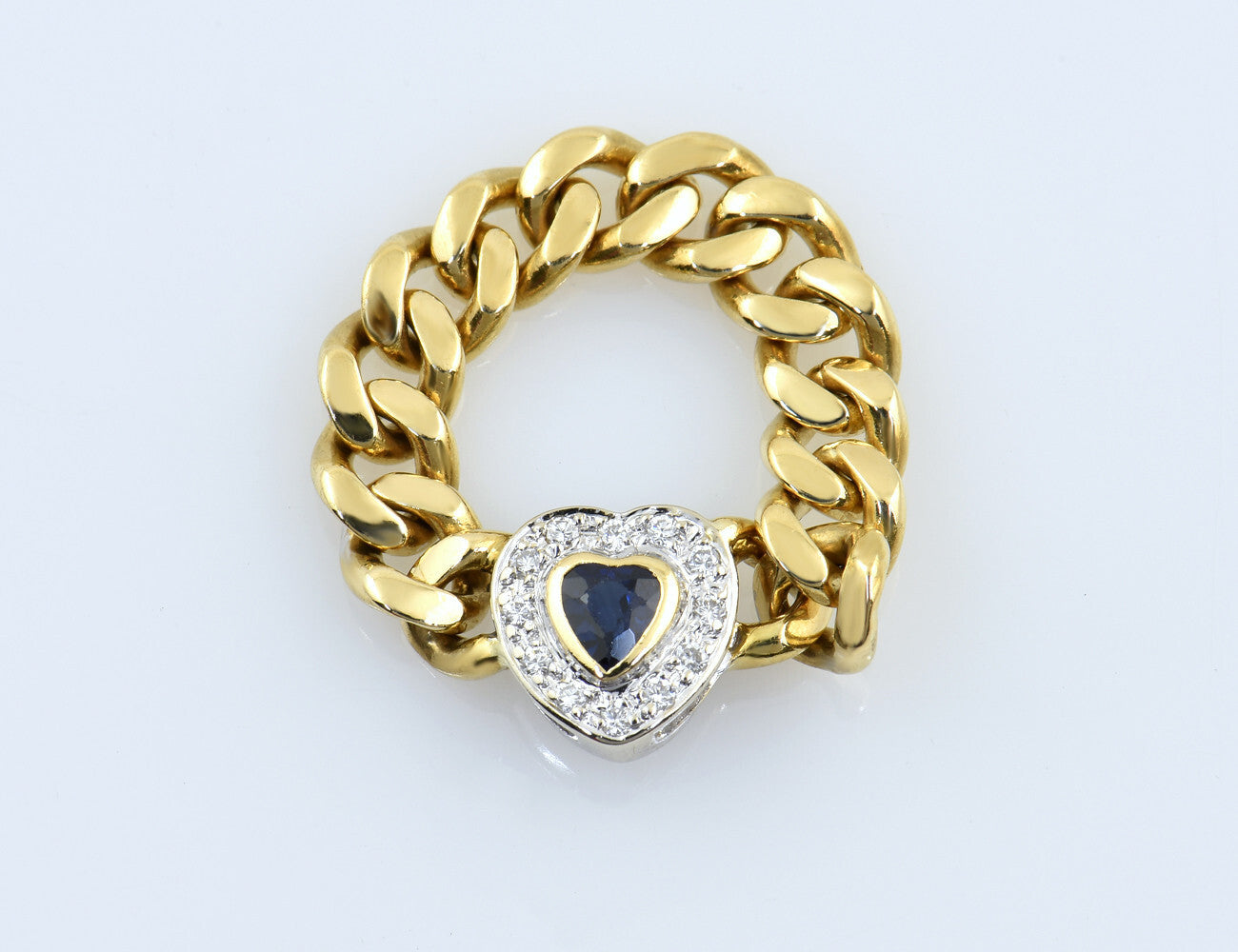 Ketten Ring Saphir Diamant 750/000 18 K Gelbgold 12 Brillanten zus. 0,10 ct