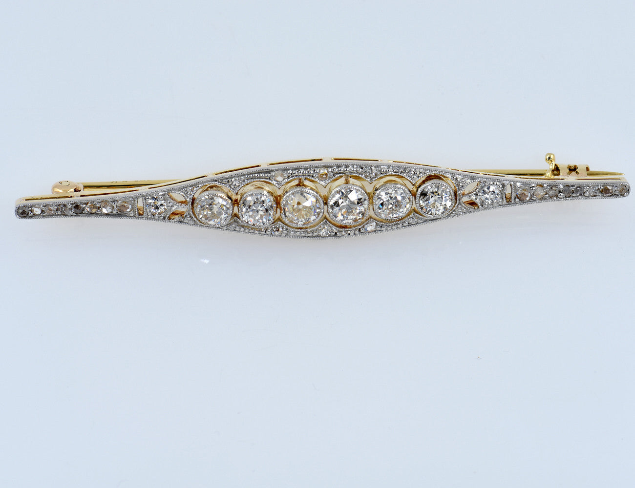 Antike Brosche 585/000 14 K Gelbgold 30 Diamanten zus. 1,40 ct