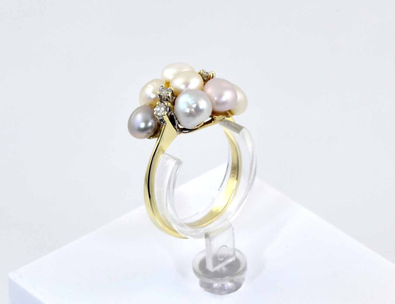 Ring Perle Diamant 585/000 14 K Gelbgold, 4 Brillanten zus. 0,12 ct